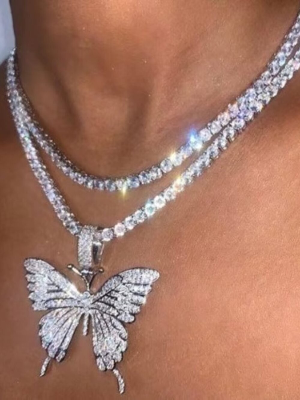 Stunning Butterfly Double Strand Rhinestone Necklace